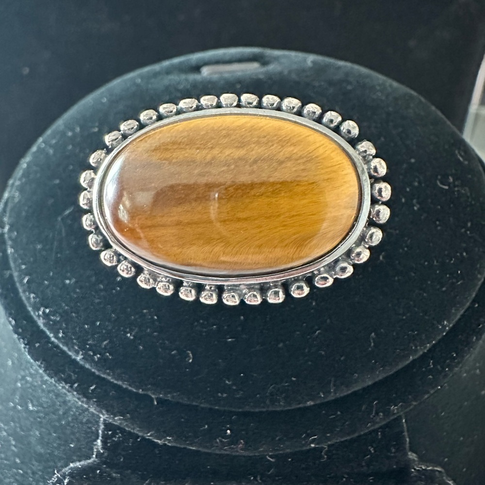 Collins Fine Jewelry 925 Silver Oval Tiger’s Eye Flower Gemstone Ring